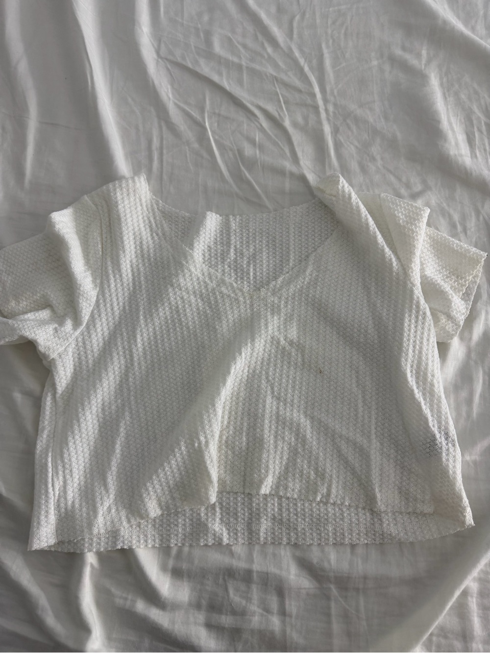 White Textured Short-Sleeve Women's Top
